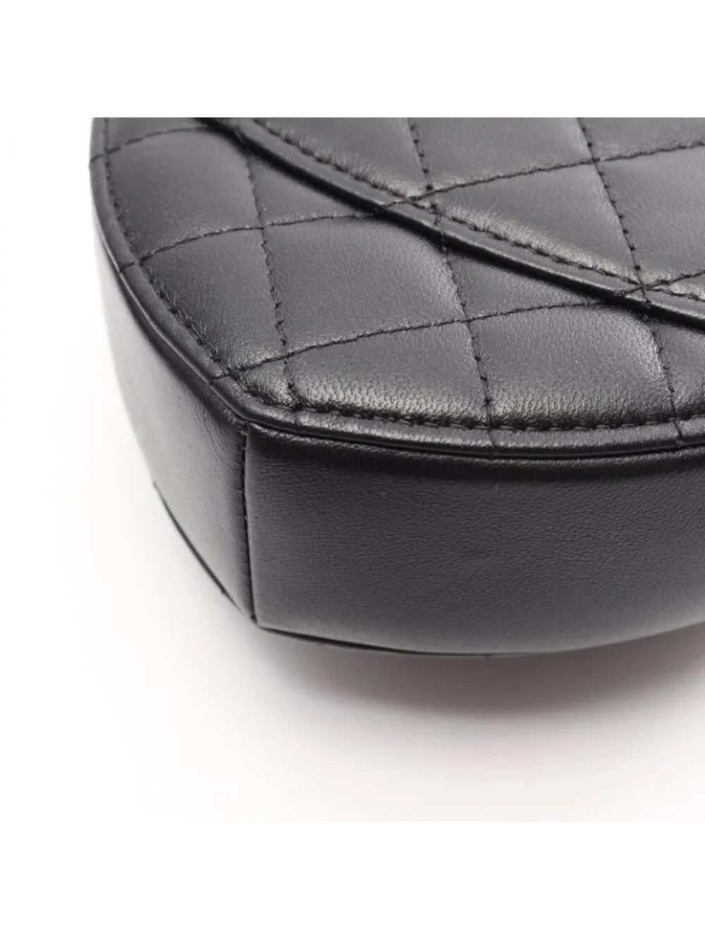 Chanel Shoulder Bag Heart Chain Clutch Quilted Black Lambskin